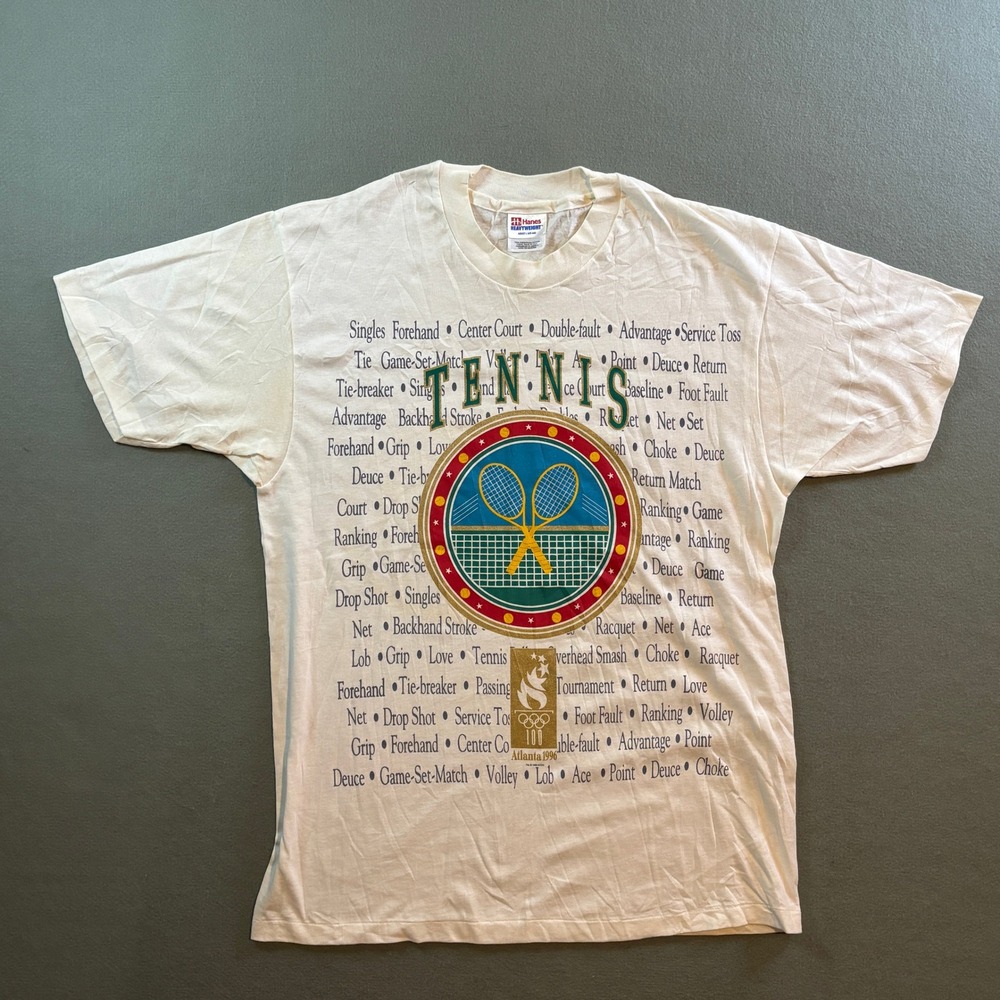 VTG Hanes Atlanta 1996 Olympics Tennis T Shirt Mens L 90s SINGLE STITCH